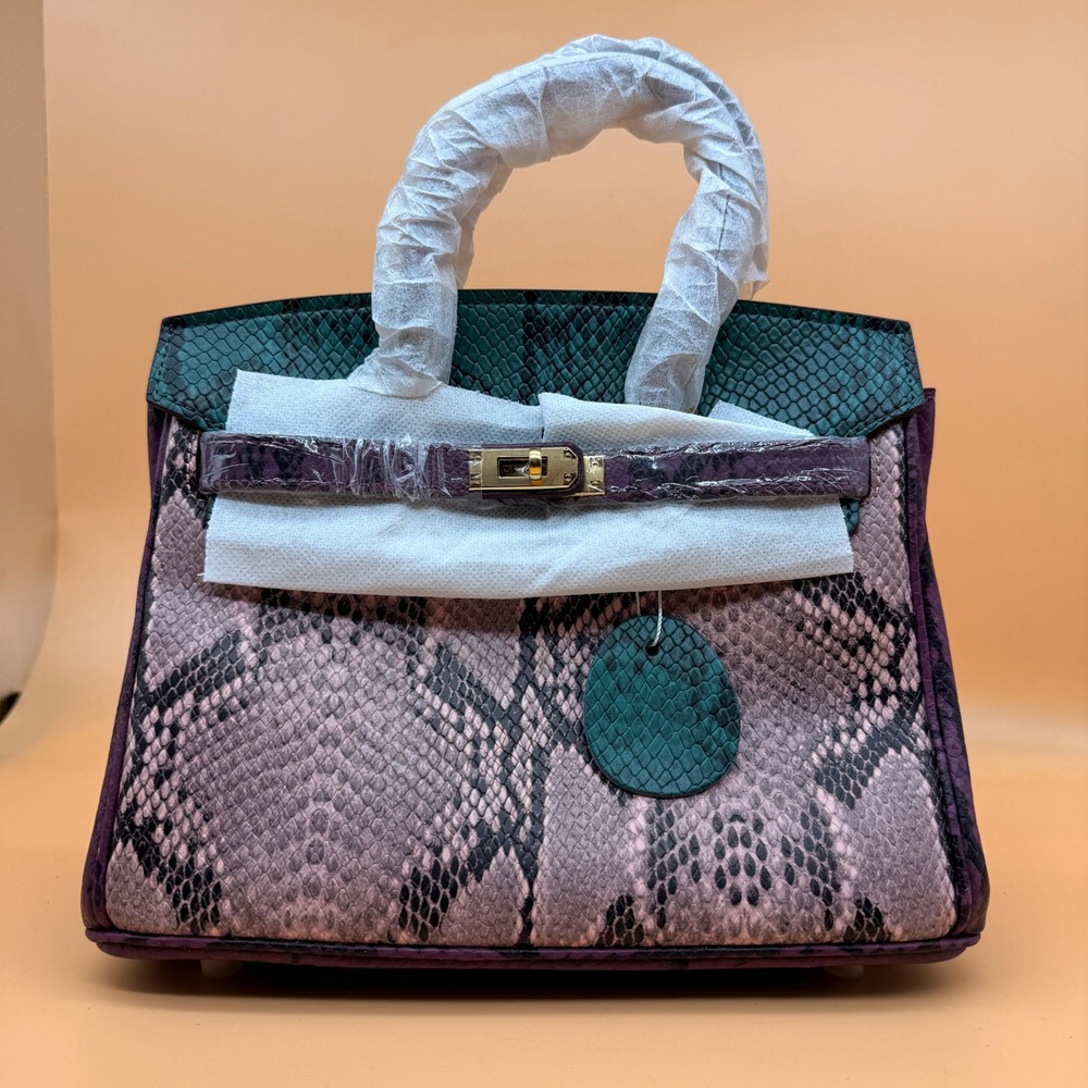 Womens Multicolor Pink Snake Skin Print Fashion Satchel Handbag Crossbody Bag - Picture 2 of 6